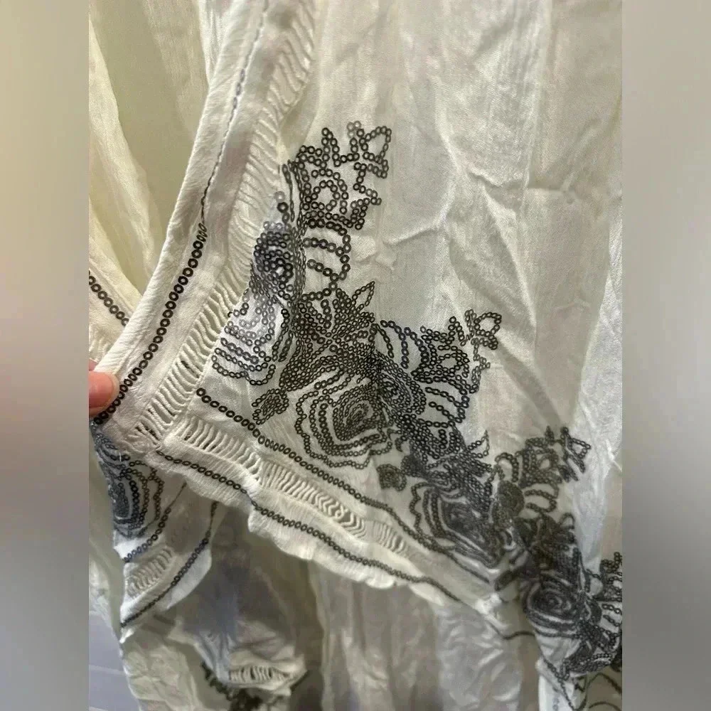 Torrid Ivory/ Silver Embroidered Long Cover-Up- Size 1/2